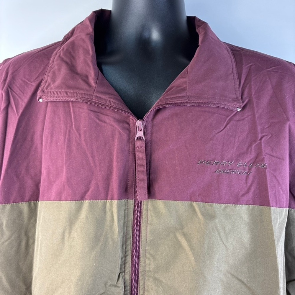 Perry Ellis America Active Mens XL Windbreaker Jacket Burgundy Olive Colorblock - Picture 12 of 16
